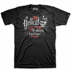 HotRod HellCat Kustoms Men's T-shirt Size Large Skull Classic Car Drag Racing